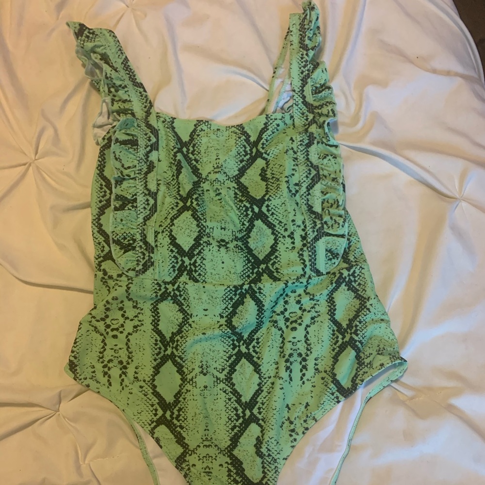 Green snake print swimsuit